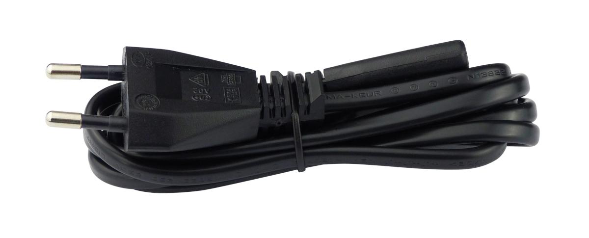 Cordon d'alimentation secteur fiche euro 2 poles mâle / fiche en forme de 8 femelle l=1.50m noir