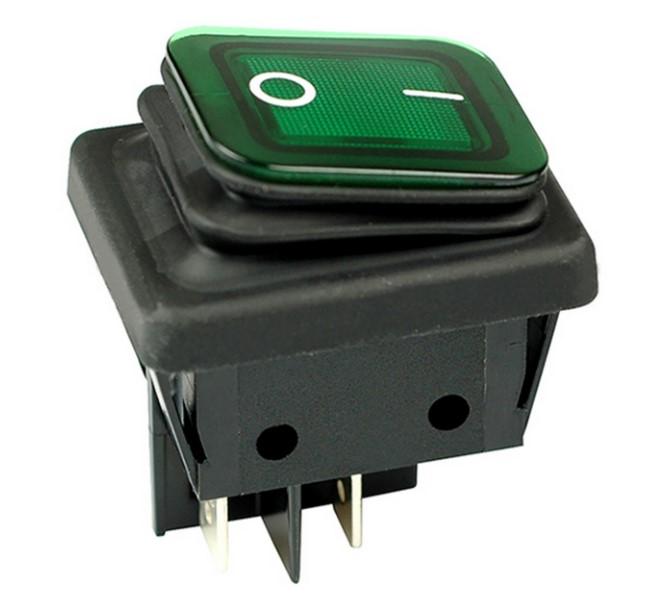 Inter à bascule bipolaire off-on  10a 250vac 37x22mm avec voyant 220v vert etanche ip65