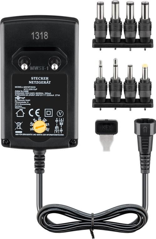 Alimentation universelle 3v à 12v (max 27w / 2.25a) + 6 adaptateurs dc