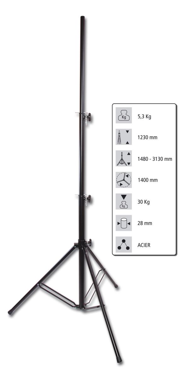 Pied lumiere hauteur 3m - diam 28mm